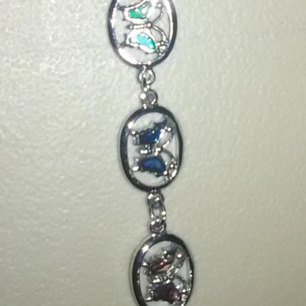 Silver Ankle Bracelet Multi-color Butterflies